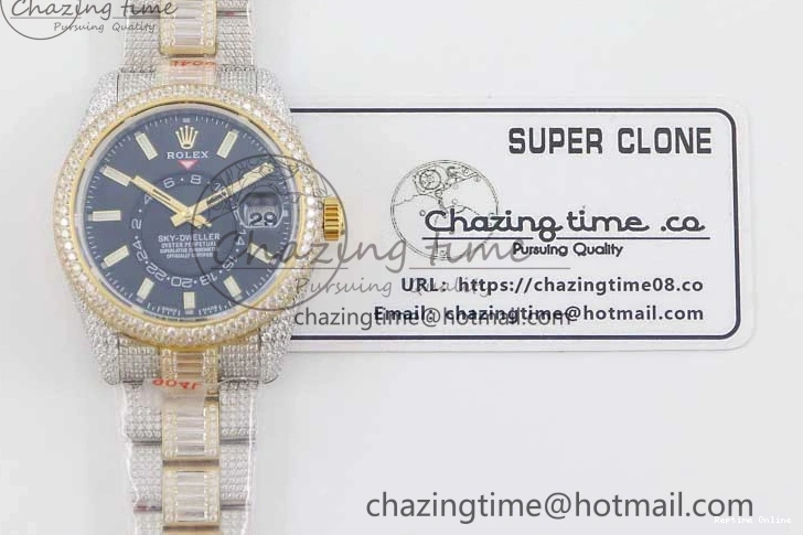 0203 Effortless Diamond Skydweller SS YG TWF Best Edition Black Dial on SS YG Bracelet Asian 23J to 2343